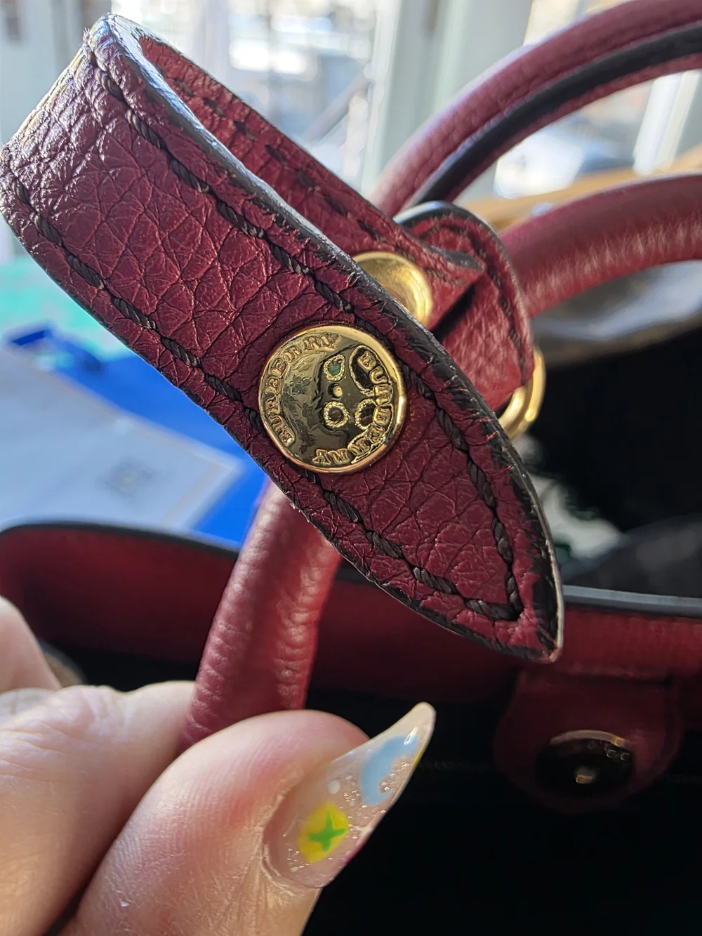 Burberry Burgundy Pebbled Leather Top-Handle Satchel - Picture 14 of 16